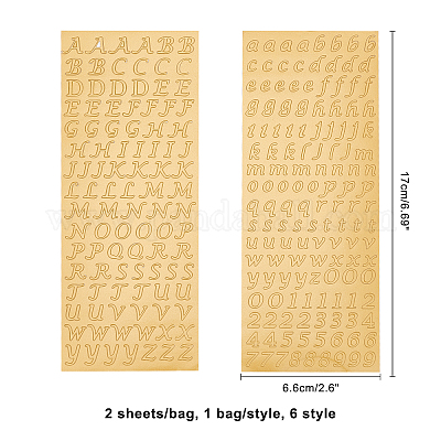 6 Sheets Letter Sticker Golden Alphabet Sticker Self Adhesive