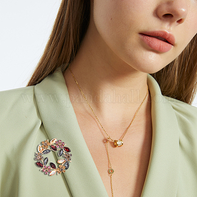 Цветочный венок разноцветная брошь со стразами JEWB-WH0026-19-1