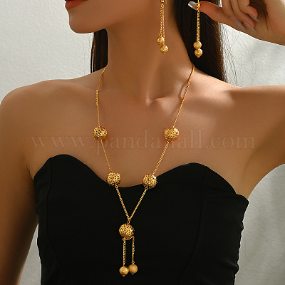 Комплекты из ожерелья и серег с длинными круглыми кисточками из сплава для женщин UD7982-1