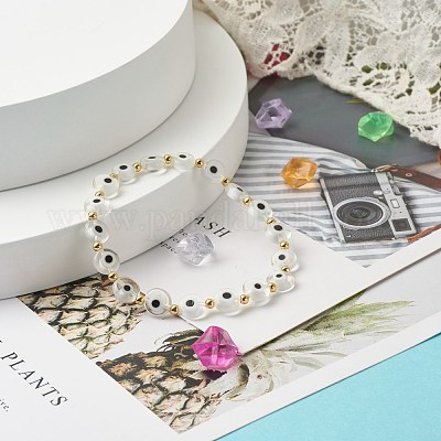 Браслет ручной работы сглаз лэмпворк бусины стрейч BJEW-JB06864-01-1