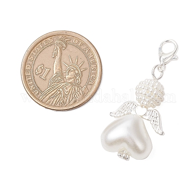 7 шт. подвеска в форме сердца в виде ангела из акрила и АБС-пластика с имитацией жемчуга HJEW-JM03564-1