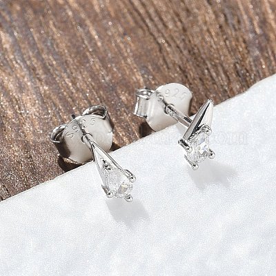 925 серьги-гвоздики из стерлингового серебра с прозрачным кубическим цирконием EJEW-Q032-01F-P-1