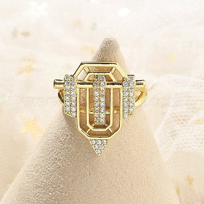 Латунные микропаве прозрачные кубические цирконии открытые манжеты кольца для женщин мужчин KK-B124-12G-1