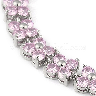 Благородные идеи подарков для женщин браслеты-цепочки из латуни платинового цвета с микропаве из кубического циркония и цветка cz BJEW-L472-03-1-1