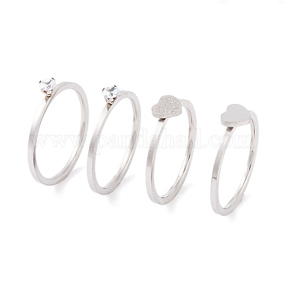 Набор колец в форме сердца из нержавеющей стали 304 для женщин RJEW-C086-30-P-1