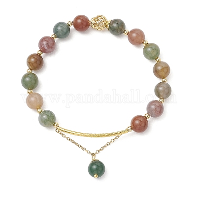 Браслеты из натурального индийского агата с круглыми бусинами BJEW-JB11925-01-1