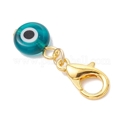 10 шт. плоская круглая подвеска ручной работы от сглаза HJEW-JM03489-02-1