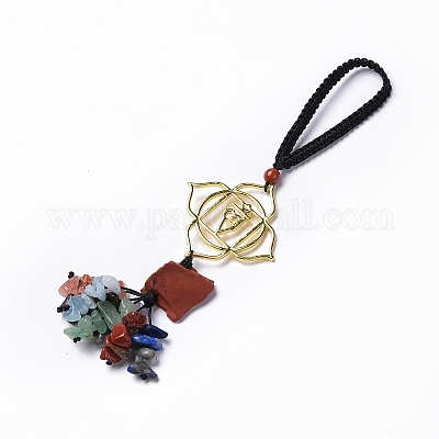 Подвеска-кисточка из натуральной необработанной красной яшмы и смешанной каменной крошки HJEW-P014-01G-05-1