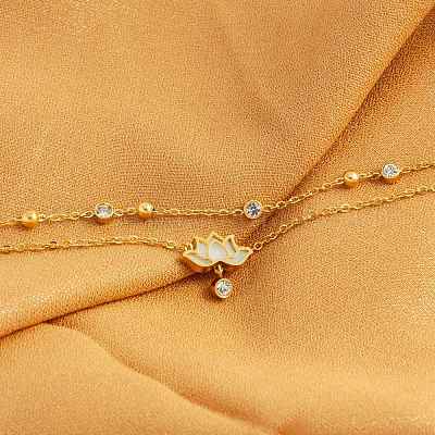 Двухслойные браслеты на ногу из нержавеющей стали Lotus 304 со стразами и натуральными ракушками FS-WG23A6C-01-1