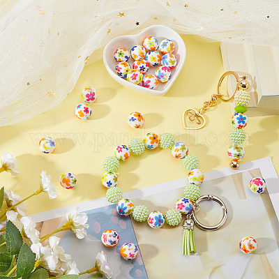 30 шт. круглые силиконовые бусины с цветочным узором SIL-SC0002-03B-1