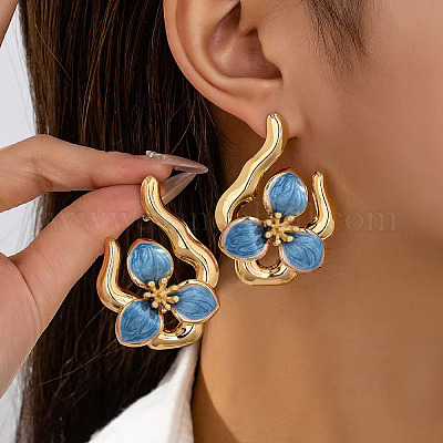 Серьги-гвоздики с цветочной эмалью из железа FS-WG40D44-04-1