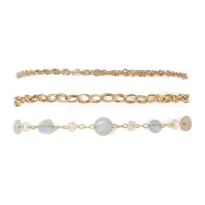 Браслеты на ногу из натуральных самородков лабрадорита и звеньев цепи из нержавеющей стали 304 AJEW-AN00743-03-1