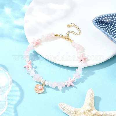 Браслеты на ногу с подвесками в форме ракушки из цинкового сплава AJEW-AN00735-03-1