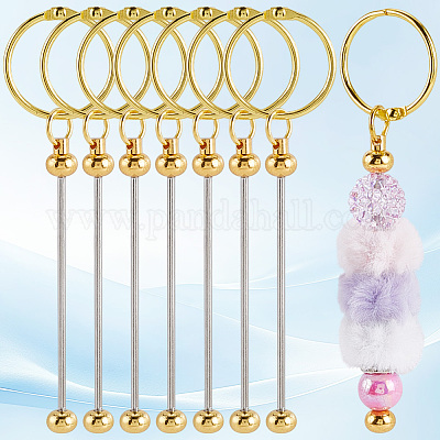 10 шт. застежки для брелока из железного прута с бусинами AJEW-SC0003-89G-1