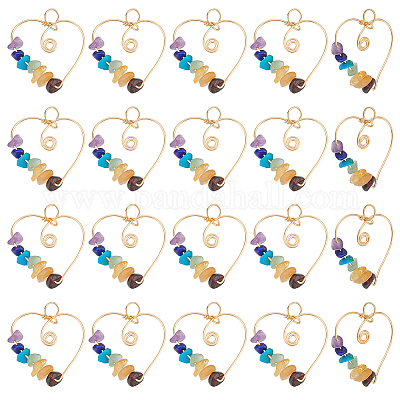 20 шт. подвески из медной проволоки с кристаллами драгоценного камня чакры G-HY0001-44-1