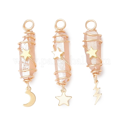 3 шт. 3 стиля гальванизированных подвесок из натурального кварцевого кристалла с заостренными концами из медной проволоки PALLOY-JF03766-07-1