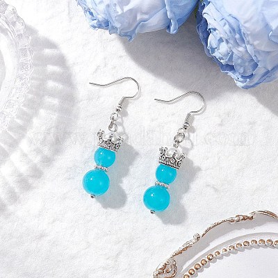 Серьги с подвесками из искусственного нефритового стекла с росписью в запекании EJEW-JE06619-02-1