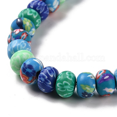 Handmade Polymer Clay Beads Strands, with Seed Beads, Rondelle with Flower  Pattern, Colorful, 8~8.5x5~5.5mm, Hole: 2.5mm, about 29pcs/strand, 7.44