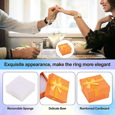 Квадратные бумажные подарочные коробки для колец с бантом CON-TAC0010-80A-1