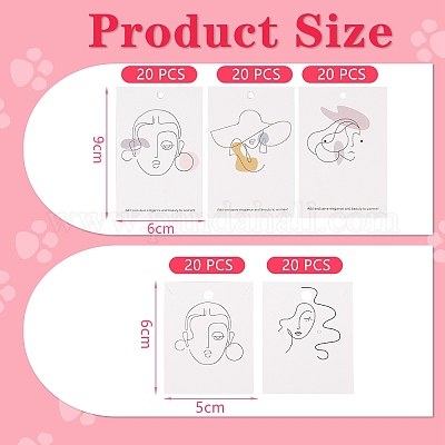Cardboard Jewelry Display Cards, for Hanging Earring & Necklace Display,  Rectangle, Women Pattern, 6x5x0.05cm, Hole: 2~5mm