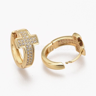 Серьги-кольца Huggie из латуни с прозрачным фианитом и прозрачным фианитом EJEW-L231-48G-1