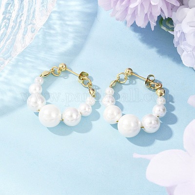 Серьги-гвоздики с подвесками и жемчугом EJEW-JE06362-01-1