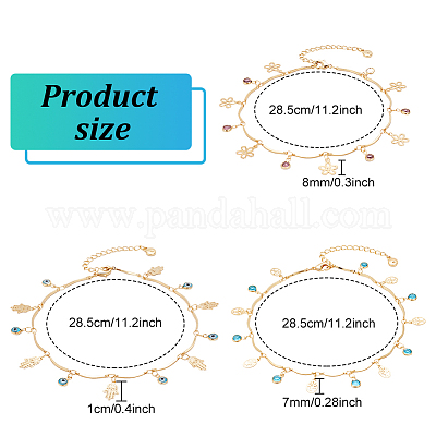 3 шт. набор из 3 браслетов на ногу с амулетом от сглаза в виде руки хамсы AJEW-AN0001-05-1