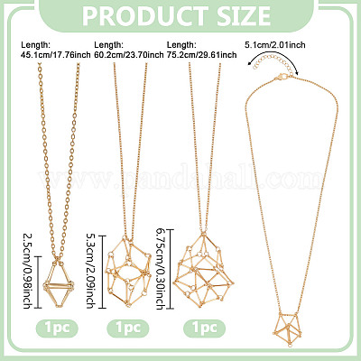 3 шт. 3 размера 304 нержавеющая сталь кубовидная цепочка макраме мешочек пустой держатель для камня изготовление ожерелья NJEW-UN00013-1