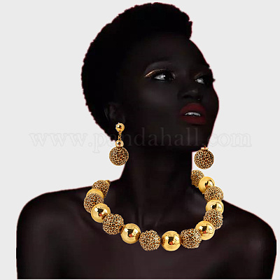 Комплекты из круглых бусин и серег-гвоздиков из сплава FS-WGB5D6A-02-1