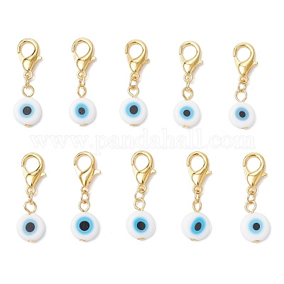 10 шт. плоская круглая подвеска ручной работы от сглаза HJEW-JM03489-04-1