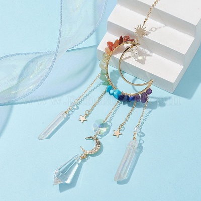 Подвесные украшения в форме луны из смешанного камня из натурального и синтетического камня HJEW-JM01615-1