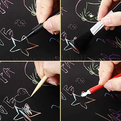 14Pcs Scratch Tools Set with Bamboo Sticks Scraper Repair Scratch Pen Black  Brush Painting Toys Kids Children Birthday Gifts