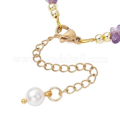 Браслеты с бусинами из натурального аметиста и кварцевого кристалла BJEW-JB11917-01-1