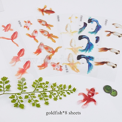 OLYCRAFT 18 Sheets 3D Goldfish Film Stickers Koi Pond Painting Stickers  Goldfish Resin Stickers Filling Material for Resin Craft Art