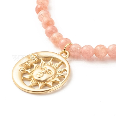 Подвески солнце и луна колье с натуральными бусинами солнечного камня NJEW-JN03805-1