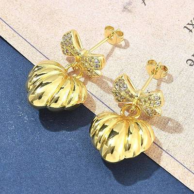 Серьги-гвоздики с бантом из латуни с микропаве из прозрачных кубических цирконий для женщин EJEW-U057-03G-1