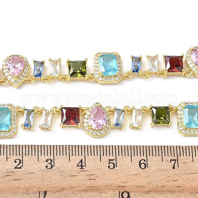 Теннисные ожерелья в форме капли с квадратом и латунным паве из разноцветных кубических цирконий NJEW-G183-09G-1