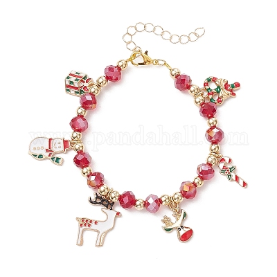 Рождественские браслеты с подвесками из сплава и эмали BJEW-JB12077-02-1