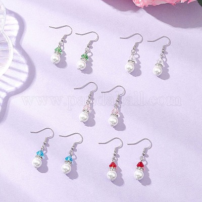 Круглые стеклянные серьги-подвески с жемчужинами и стеклянными бусинами EJEW-JE06718-1