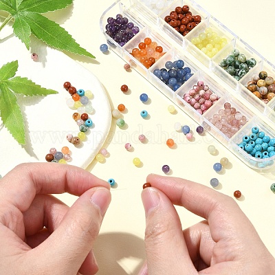 Наборы для самостоятельного изготовления круглых натуральных и синтетических бусин из драгоценных камней для браслетов DIY-YW0011-65-1