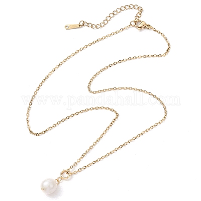 Ожерелья с подвесками из натурального пресноводного жемчуга круглой формы NJEW-JN05137-1