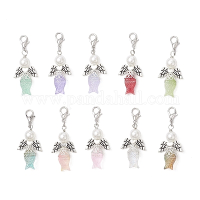 Рыба ангел стеклянный и АБС пластик искусственный жемчуг подвеска украшения HJEW-JM03608-1