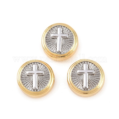 Двухцветные латунные бусины&nbsp;KK-C162-088B-GP-1