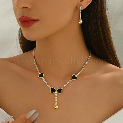 Комплекты из латунных ожерелий и серег в форме сердца с кубическим цирконием для женщин UE8340-1