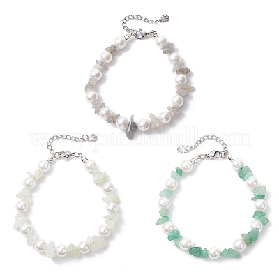 3 шт. браслеты из натуральных смешанных драгоценных камней и круглых бусин BJEW-JB12317-1