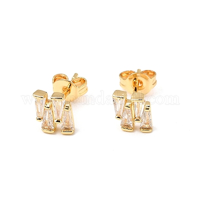 Серьги-гвоздики из латуни с микропаве из прозрачного кубического циркония EJEW-A135-16G-1