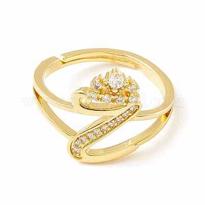 Прозрачная буквица из кубического циркония с регулируемым кольцом в виде короны RJEW-M139-17Z-1