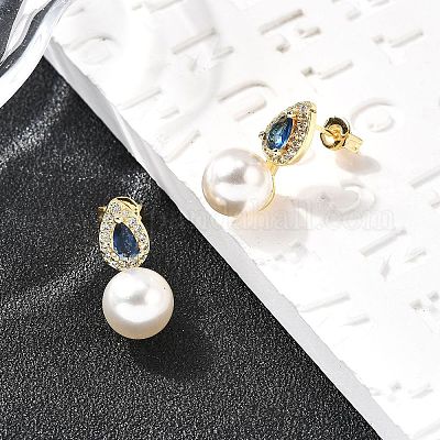 Серьги-гвоздики в форме капли с круглыми латунными микрофианитами EJEW-C154-06G-1