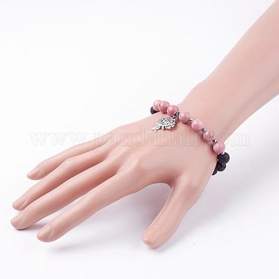 Браслеты с подвесками из натуральных бусин из вулканической породы BJEW-JB03369-04-1