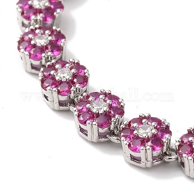 Браслеты-цепочки с цветочным звеном из латуни и циркония для женщин BJEW-A018-03P-01-1